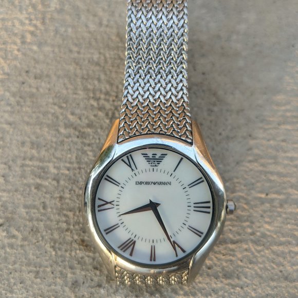 Emporio Armani Pearl Dial Silver Mesh Watch - Picture 2 of 5